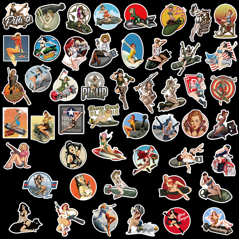 50PCS Mixed World War II Sexy Pin Up Girl Poster Stickers DIY Toys Car Phone Motorcycle Luggage Laptop Decal Sticker