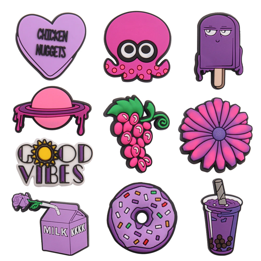 Wholesale 100Pcs PVC Purple Grape Milk Donuts Good Vibes Kids Sandals Shoe Designer Decorations Shoe Buckle For Croc Charms Jibbitz
Wholesale 100Pcs PVC Purple Grape Milk Donuts Good Vibes Kids Sandals Shoe Designer Decorations Shoe Buckle For Croc Charms Jibbitz