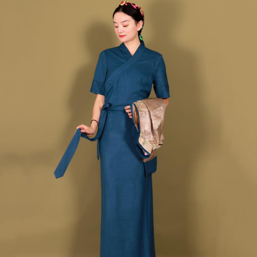 Asian ethnic clothing vintage dress elegant Tibetan robe Traditional Women Oriental Vestido antique pattern costume