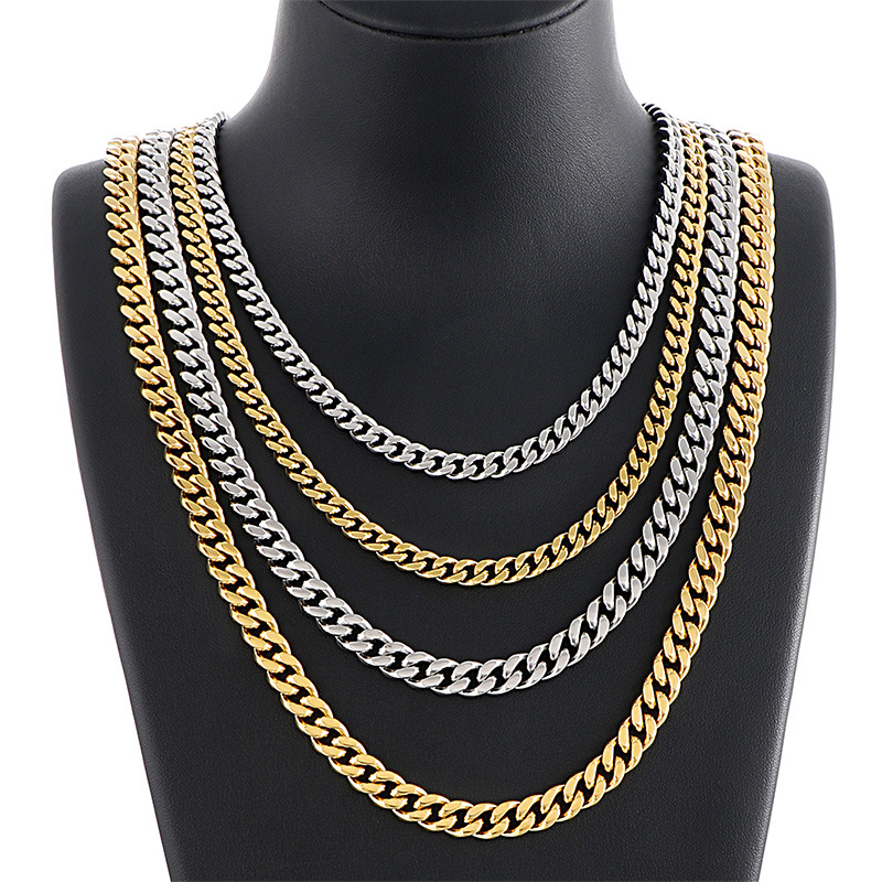Hip Hop Stainless Steel Cuban Chain Necklace Simple 18K Real Gold Plated Jewelry No Fade
