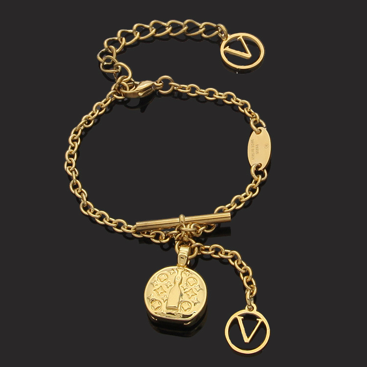 Titanium Steel Jewelry Factory Wholesale Fashion V Letter Horizontal Bar Hanging Perfume Bottle Bracelet