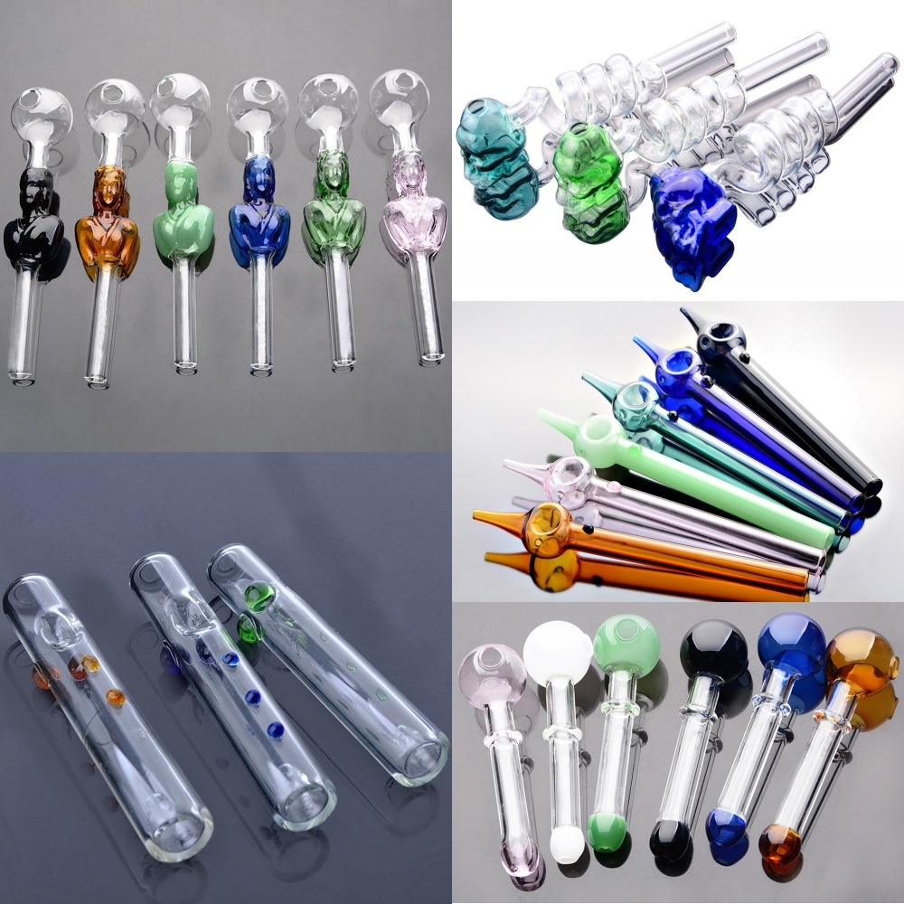 Mini Smoking Pipe for Hookahs Dab Rigs Small Hand Pyrex Glass Oil Burner Colored Handle Bong Pipes Quality Tube Nails Wax Burning Tobacco Tool Accessory