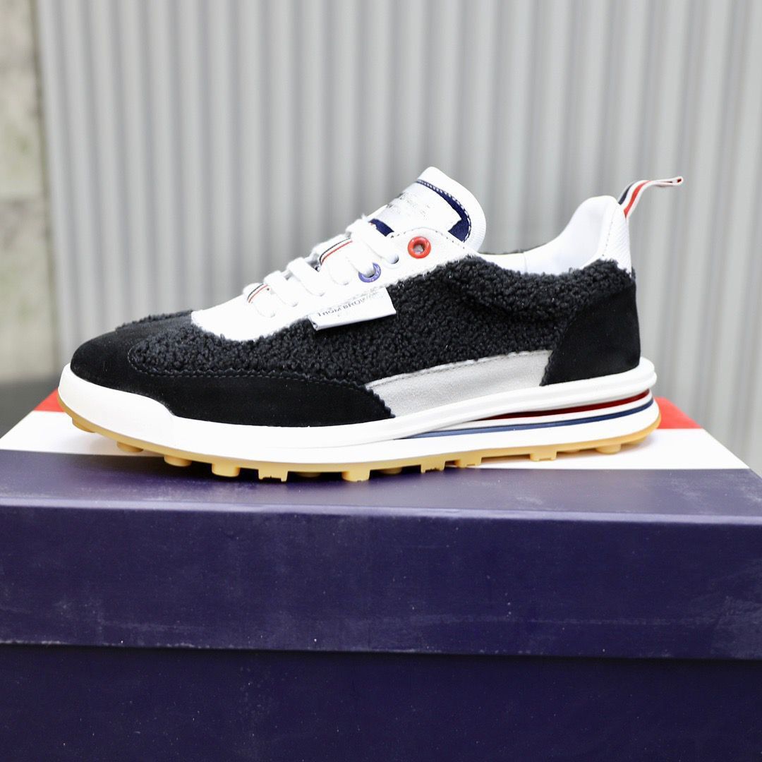 Top Luxury Thoms Shearling Tech Sneakers Shoes Men Brownes Nylon Sole Winter Runner Sports Stripes Rubber Midsole Comfort Footwear EU38-46