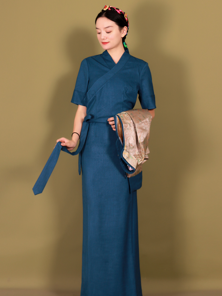 Asian ethnic clothing vintage dress elegant Tibetan robe Traditional Women Oriental Vestido antique pattern costume