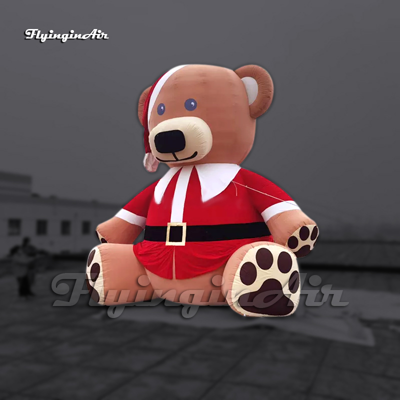 Outdoor Large Brown Inflatable Teddy Bear Doll Model Air Blow Up Christmas Cartoon Animal Mascot Balloon With Red Hat And Costume For Park Decoration