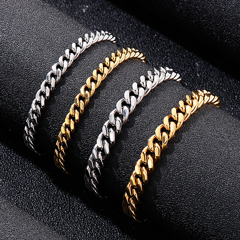 Hip Hop Stainless Steel Cuban Chain Necklace Simple 18K Real Gold Plated Jewelry No Fade