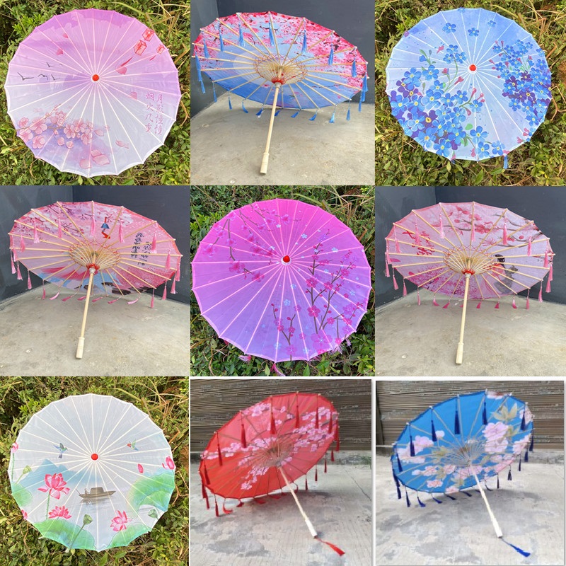 Rainproof Windproof Handmade Chinese Oiled Paper Umbrella Parasol Classical Painting Dancing Props Plum Blossom Umbrella With Handle And Tassels HH22-330