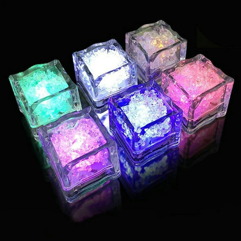 12pcs Pack Multicolor Flashing Novelty LED Night Lights Waterproof Square Ice Cubes Light AG3 Battery for Bar Club Drinking Party Wine Wedding Decorat