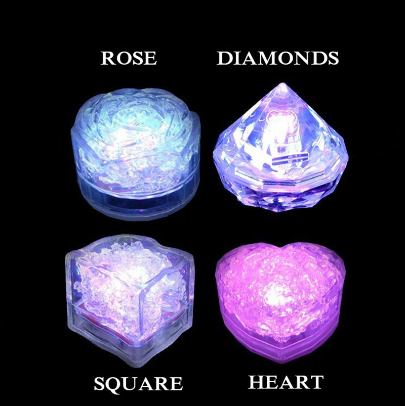12pcs Pack Multicolor Flashing Novelty LED Night Lights Waterproof Square Ice Cubes Light AG3 Battery for Bar Club Drinking Party Wine Wedding Decorat