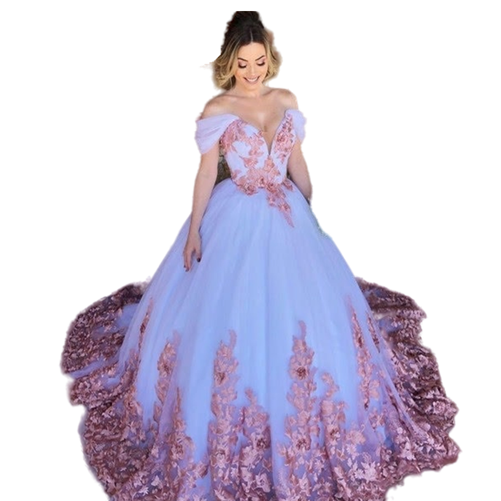 Spring Pink And White Wedding Dress Lace Appliques Romantic A-Line Bridal Gowns Off The Shoulder Long Train Country Robe De Marriage 2023