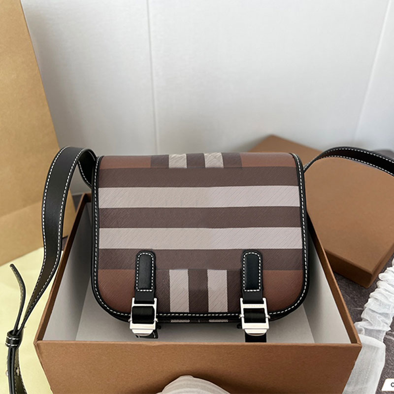 

Unisex Messenger Bag Classic Check Crossbody Shoulder Bags Vintage Woman Handbags Men Small Purse Canvas Genuinel Leather Strap Silver Hardware Double Hasp Pouch, Just a box