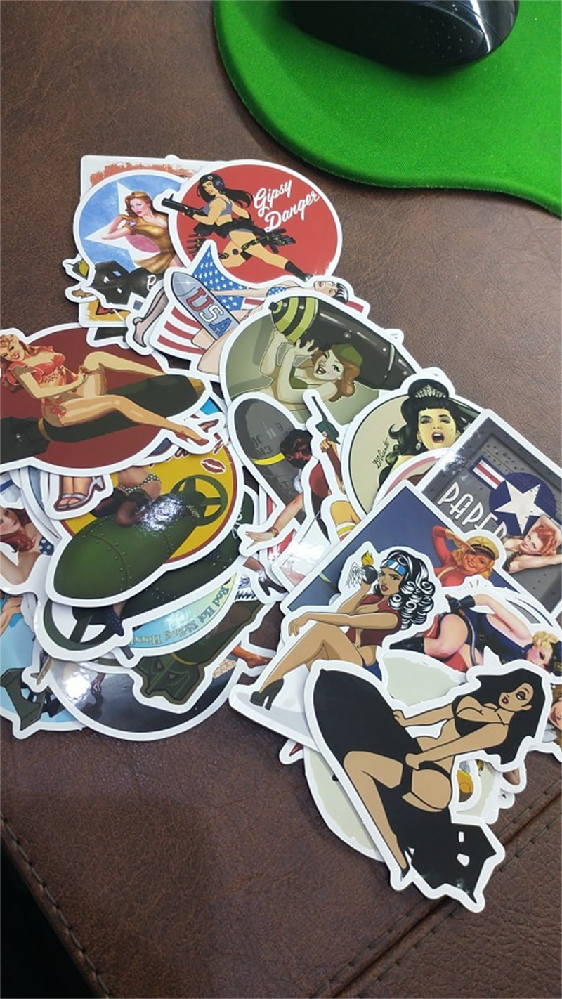 50PCS Mixed World War II Sexy Pin Up Girl Poster Stickers DIY Toys Car Phone Motorcycle Luggage Laptop Decal Sticker