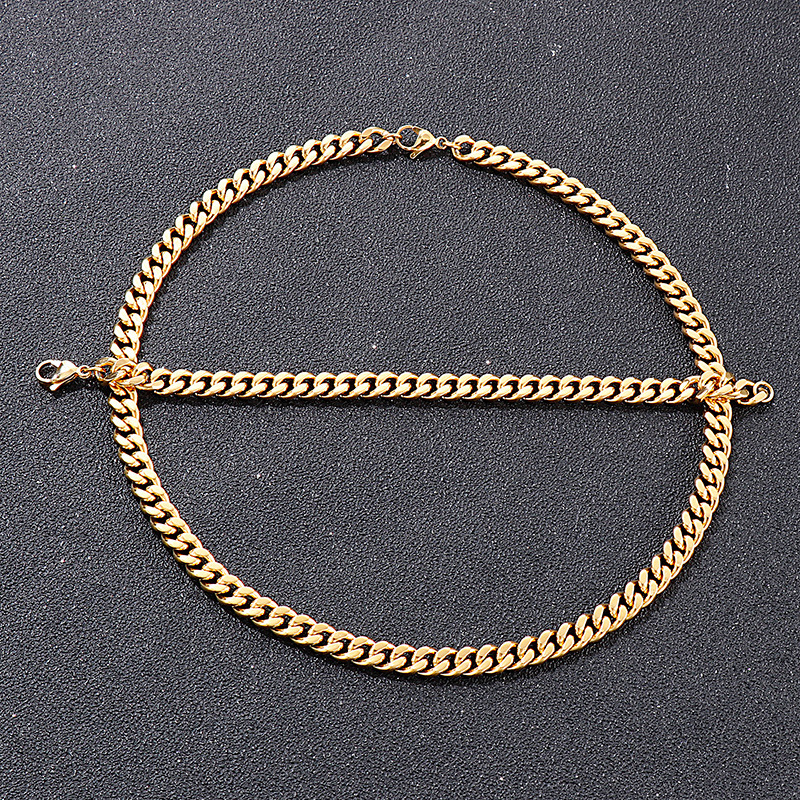Hip Hop Stainless Steel Cuban Chain Necklace Simple 18K Real Gold Plated Jewelry No Fade