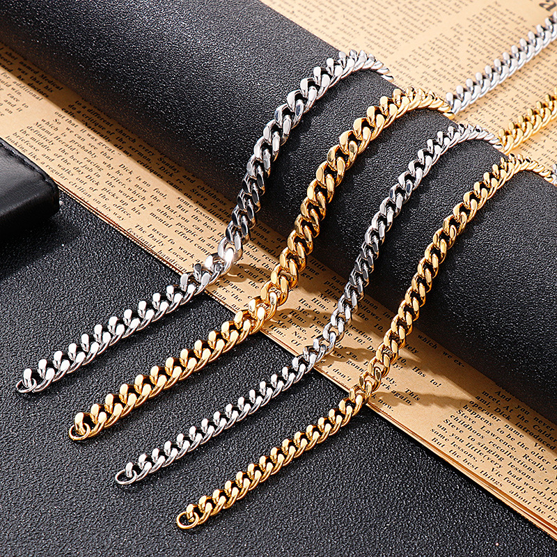 Hip Hop Stainless Steel Cuban Chain Necklace Simple 18K Real Gold Plated Jewelry No Fade
