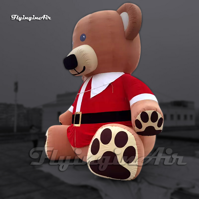 Outdoor Large Brown Inflatable Teddy Bear Doll Model Air Blow Up Christmas Cartoon Animal Mascot Balloon With Red Hat And Costume For Park Decoration