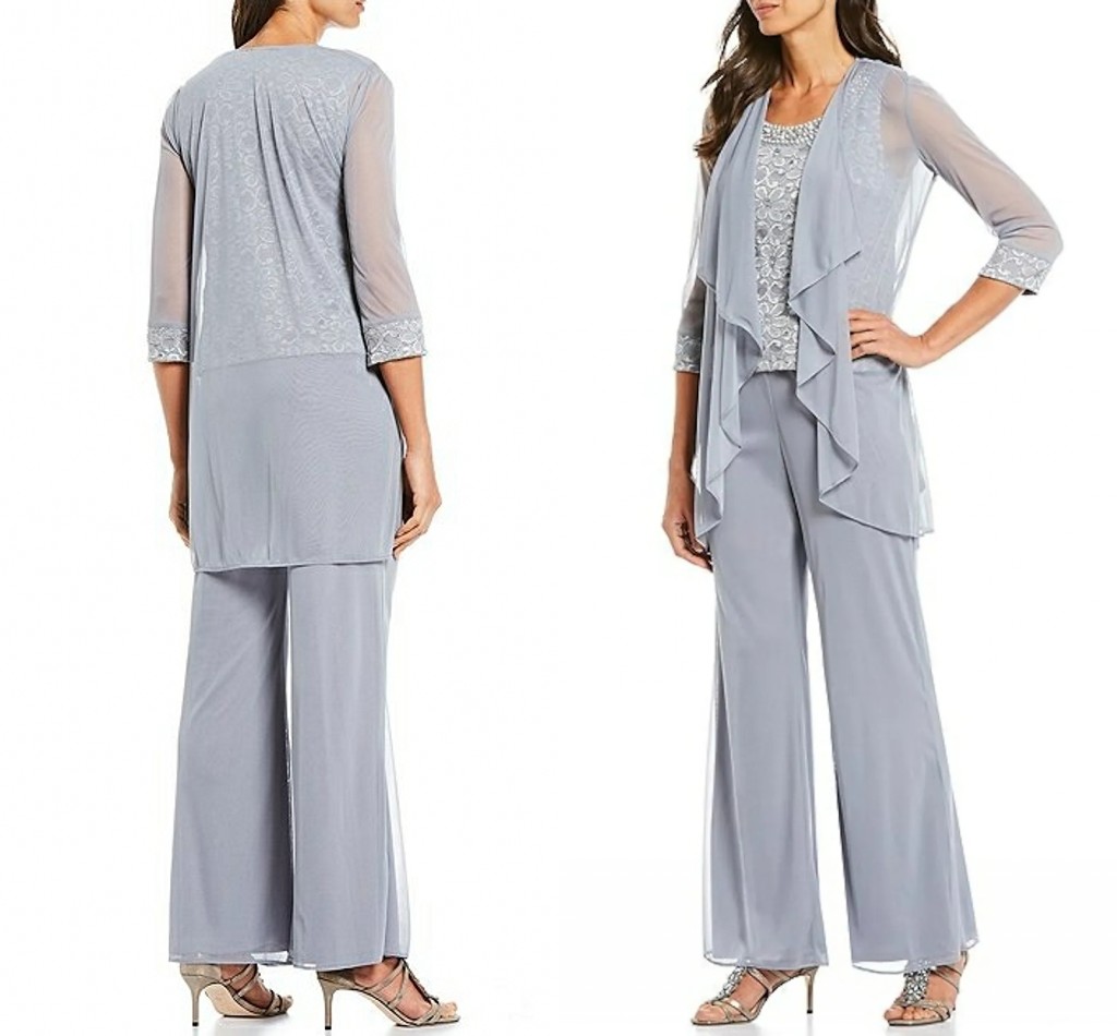 Pantsuit Mother of the Bride Dress 2023 Plus Size Elegant Jewel Ankle Length Chiffon Sleeveless Lace Beads Bridal Party Gown Robe De Soiree