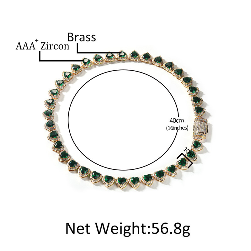 New Fashion 10mm 16inch 18K Yellow White Gold Plated CZ Heart Chain Necklace For Men Women Jewelry Nice Gift