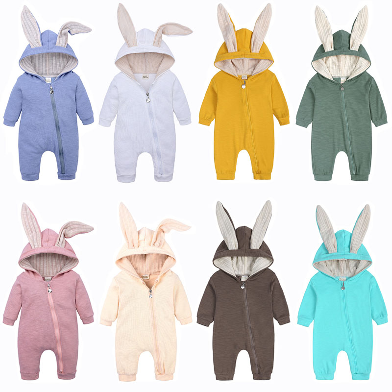 Rabbit Ear Hooded Baby Rompers For Babies Boys Girls Romper Clothes Newborn Clothing Infant Costume Brands Jumpsuit Baby Zipper Outfit