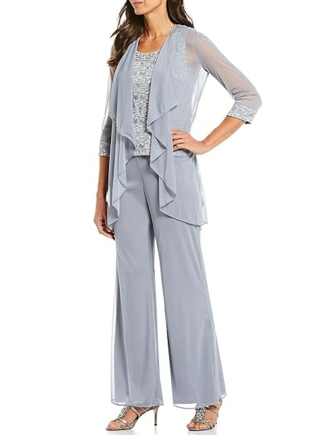 Pantsuit Mother of the Bride Dress 2023 Plus Size Elegant Jewel Ankle Length Chiffon Sleeveless Lace Beads Bridal Party Gown Robe De Soiree