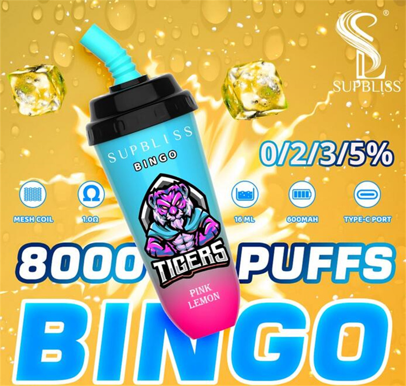 SUPBLISS BINGO TIGERS 8000 Puffs Disposable E cigarettes With 600mAh Rechargeable Battery Pre-filled 16ml Pods vape pen Mesh Coil RandM 
SUPBLISS BINGO TIGERS 8000 Puffs Disposable E cigarettes With 600mAh Rechargeable Battery Pre-filled 16ml Pods vape pen Mesh Coil RandM