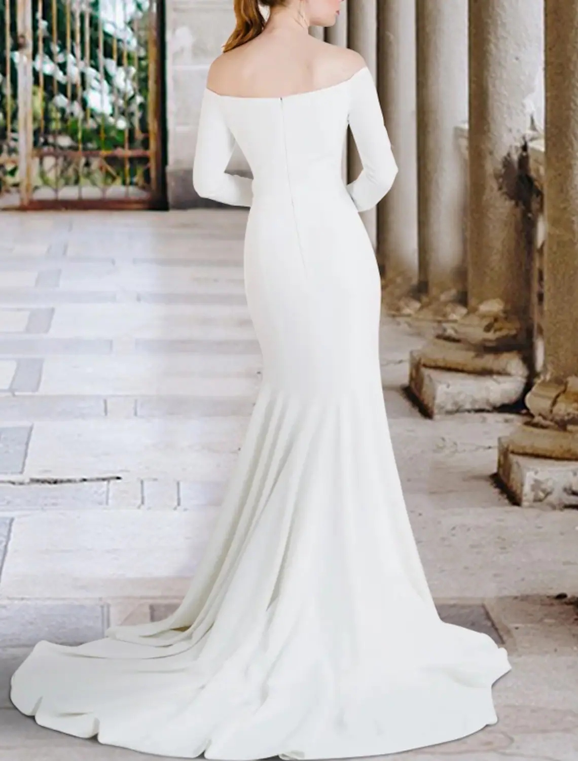 Mermaid Wedding Dress 2023 Bridal Gowns Off Shoulder Court Train Soft Satin Long Sleeve Simple Boho Beach Vestidos De Novia