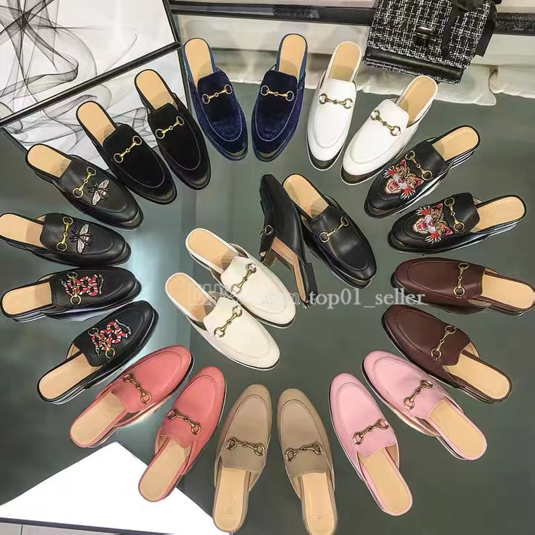 Designer Mules Slippers Women Loafers Genuine Leather Sandals luxury Casual Shoes Horsebit half drag Princetown Metal Chain Shoe cowhide Slipper