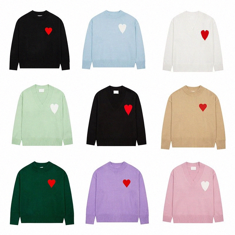 Amisweater Fashion Mens Designer Amishirts Knitted Sweater Embroidered A Heart Solid Color Big Love Round Neck Long Sleeve Knit Jumper UK France High Street