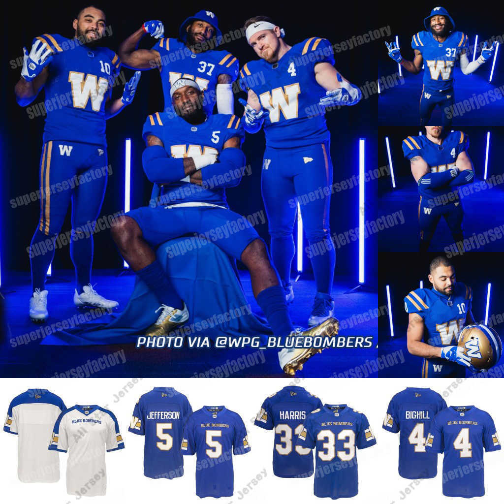 American College Football Wear 2022 Winnipeg Blue Bombers Football Jersey Andrew Harris Willie Jefferson Brandon Alexander Willie Jefferson Nic Demski Matt Nicho