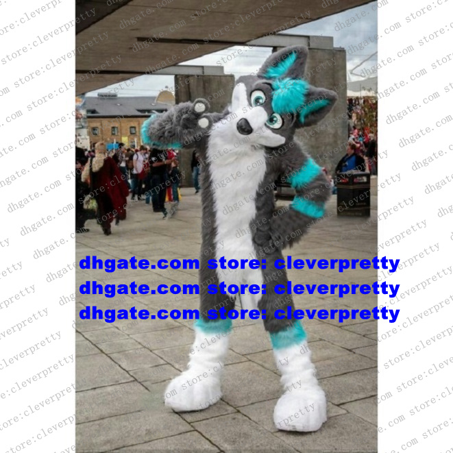 Long Fur Furry Grey Wolf Mascot Costume Husky Dog Fox Fursuit Adult Cartoon Character Outfit Suit Business Promotion Ribbon-cutting zz7576