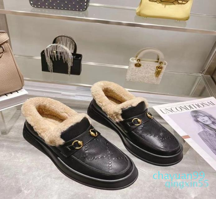 2022 warm luxury designer women short boots wool leather shallow mouth snow boots Non slip wide comfortable flat heel Lefu shoes 35-42
