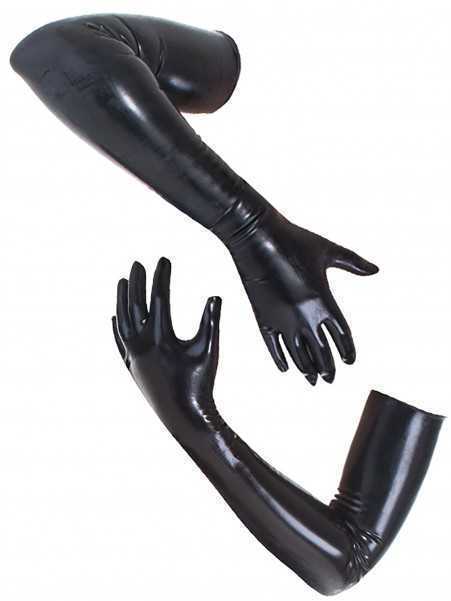 Fingerless Gloves Unisex Latex Rubber Black Moulded Shoulder Length unisex Long Fetish L221020