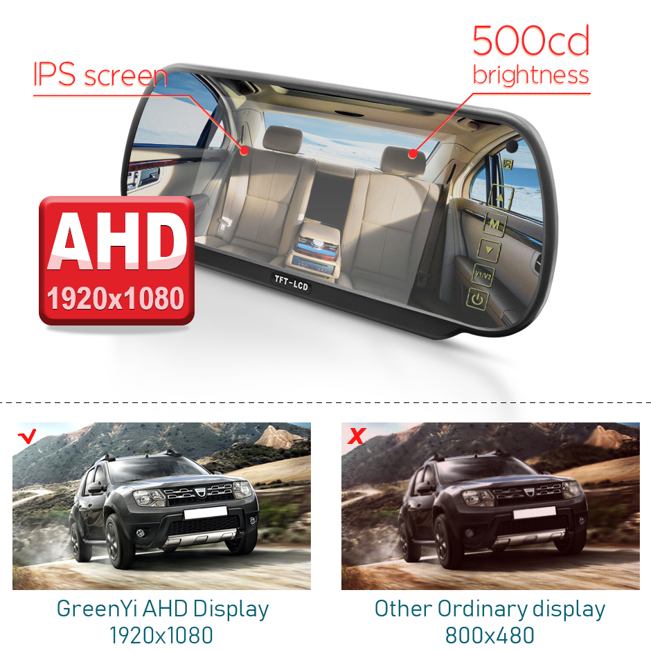 7inch Car Video AHD Auto Mirror Monitor 1080P Rear View Camera High Definition Vehicle IPS Full Display