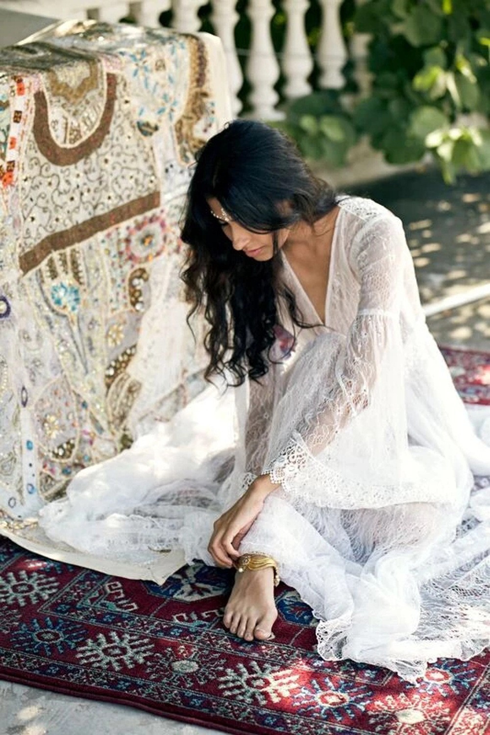 Sexy Summer Beach Lace Wedding Dress 2023 For Bride V-neck Slit Long Puffy Sleeves Boho Bridal Gowns Custom Made Vestidos De Noiva