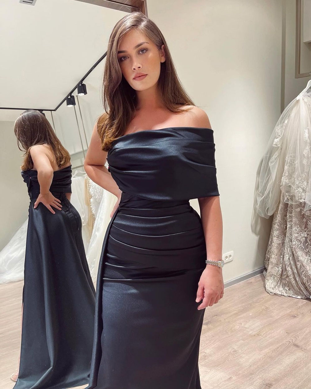 Green High Side Split Mermaid Satin Prom Dresses Pleat Draped One Shoulder Evening Gowns Ruched Formal Party Dress Robes De Soiree 2023
