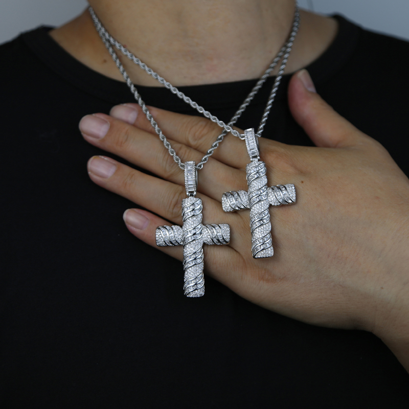 New styles silver cross pendant necklace with cz paved hip hop necklaces jewery with rope chain tennis chains for women men punk styes drop ship