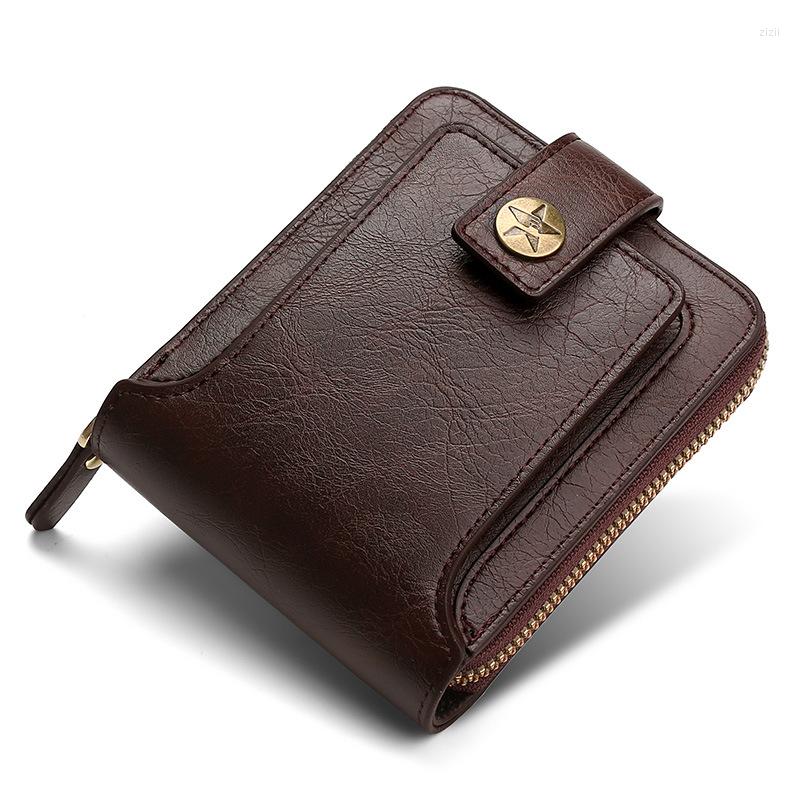 Wallets Vintage Male Wallet Genuine Leather Short Purse Men Hasp Zipper Clutch Solid Porte Feuille Hommes Monnaie Homme Coin