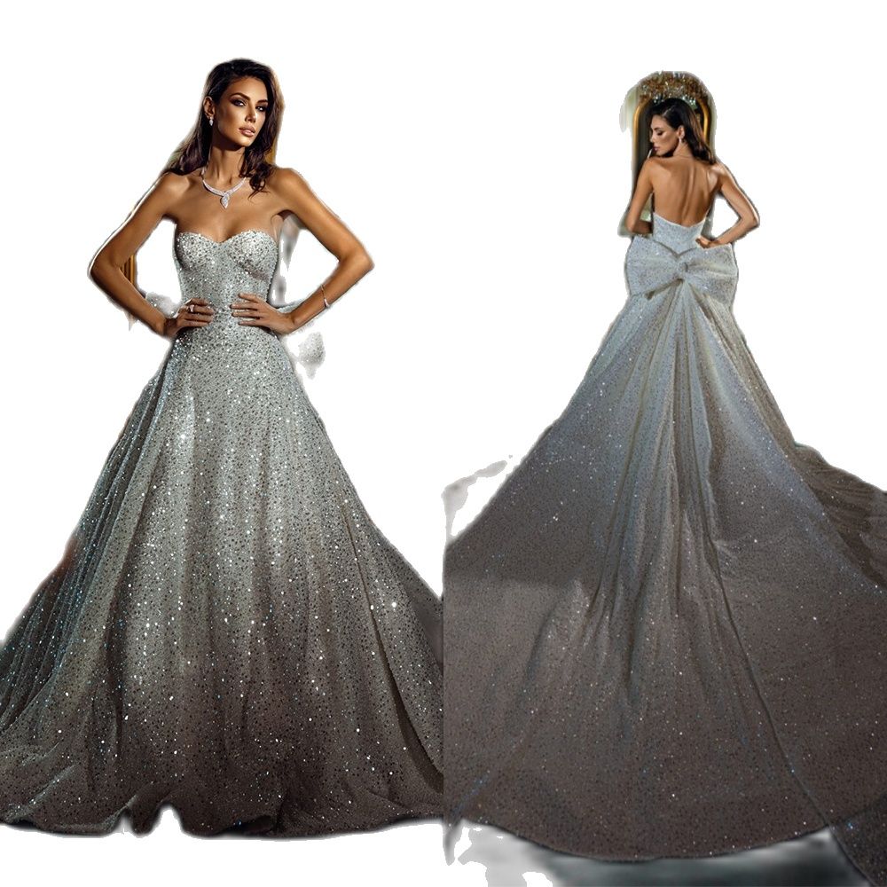 Sparkly Mermaid Wedding Dress Sexy Sweetheart Neck Saudi Arabic Wedding Dresses Big Bow Bridal vestidos de robe