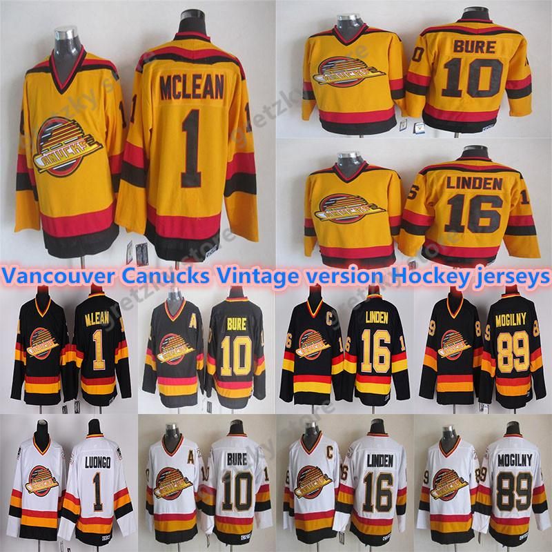 Hockey Hockey Men's Vancouver Canucks CCM Vintage jerseys 10 BURE 16 LINDEN 89 MOGILNY 1 MCLEAN Authentic Hockey Jerseys, Black
Hockey Hockey Men's Vancouver Canucks CCM Vintage jerseys 10 BURE 16 LINDEN 89 MOGILNY 1 MCLEAN Authentic Hockey Jerseys, Black