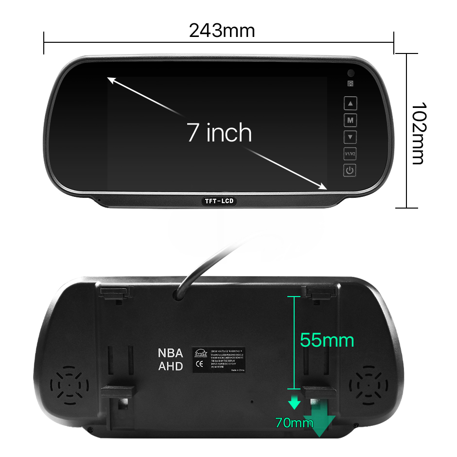 7inch Car Video AHD Auto Mirror Monitor 1080P Rear View Camera High Definition Vehicle IPS Full Display