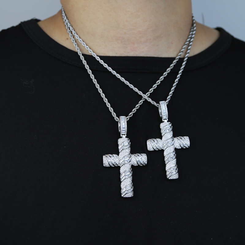 New styles silver cross pendant necklace with cz paved hip hop necklaces jewery with rope chain tennis chains for women men punk styes drop ship