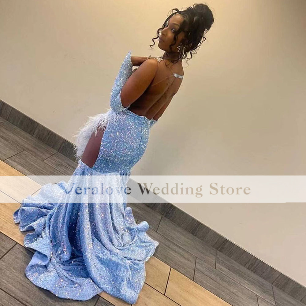 Celebrate Prom Dress Mermaid 2023 Light Blue Sequins Sparkly African Party Wear for Women vestidos de gala
