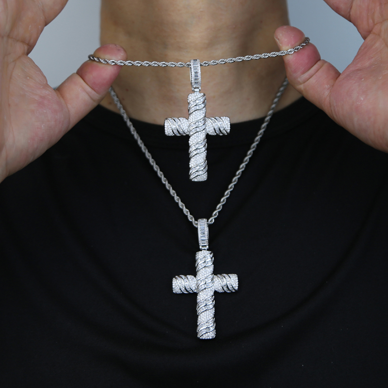 New styles silver cross pendant necklace with cz paved hip hop necklaces jewery with rope chain tennis chains for women men punk styes drop ship