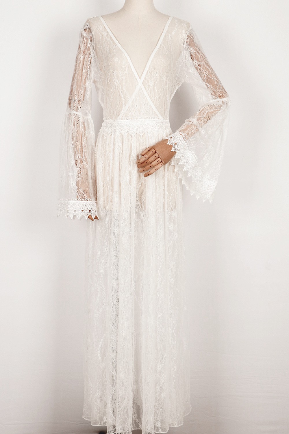Sexy Summer Beach Lace Wedding Dress 2023 For Bride V-neck Slit Long Puffy Sleeves Boho Bridal Gowns Custom Made Vestidos De Noiva