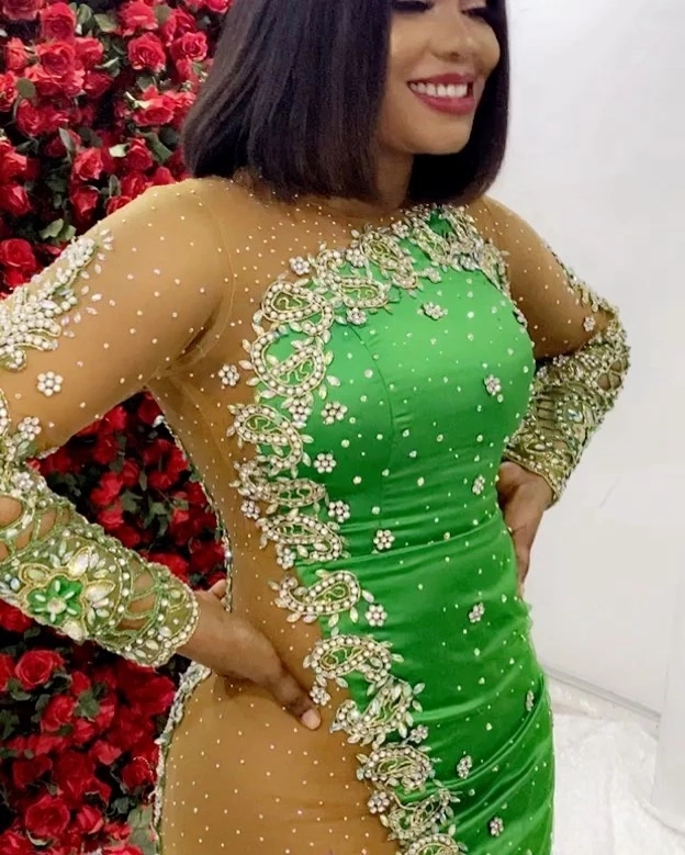 Sexy See Through Evening Dresses Long Sleeveless Mermaid Plus Size Aso Ebi Crystals Beaded Prom Gowns Satin Tulle Dress