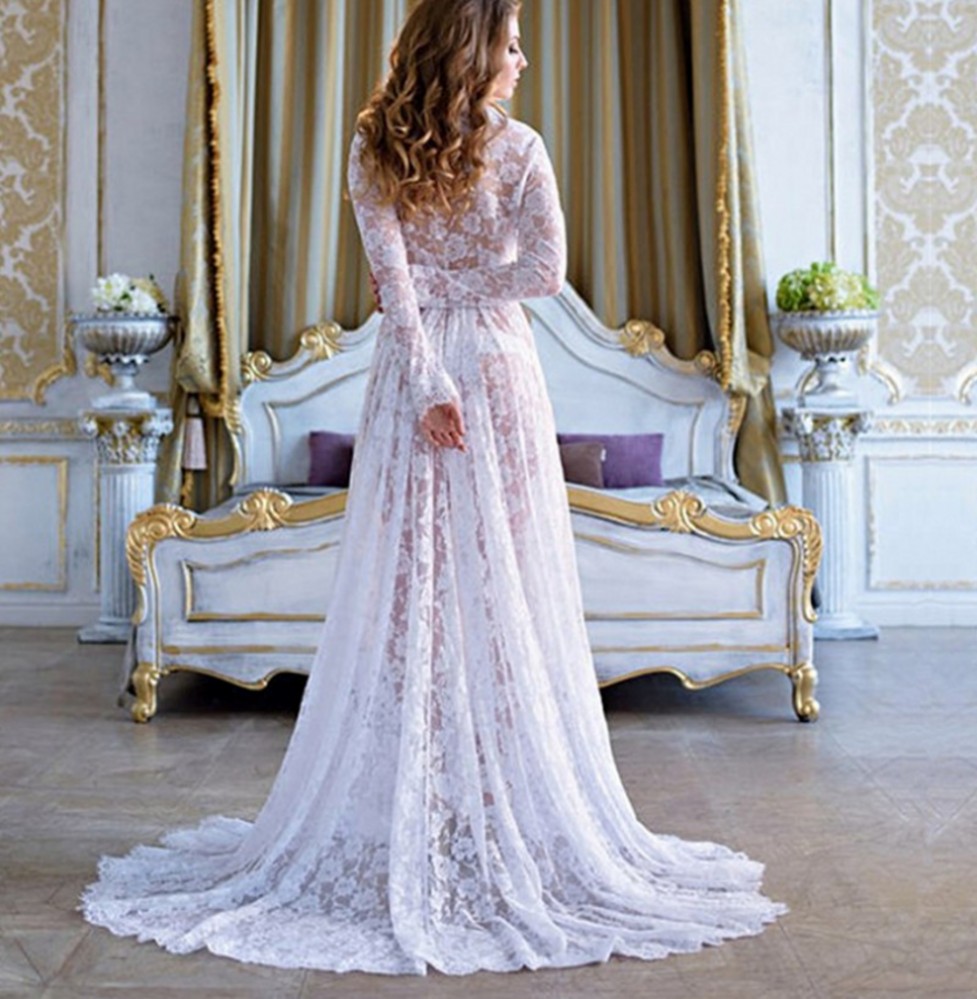 Sexy Summer Beach Lace Wedding Dress 2023 For Bride V-neck Slit Long Sleeves Boho Bridal Gowns Custom Made Vestidos De Noiva