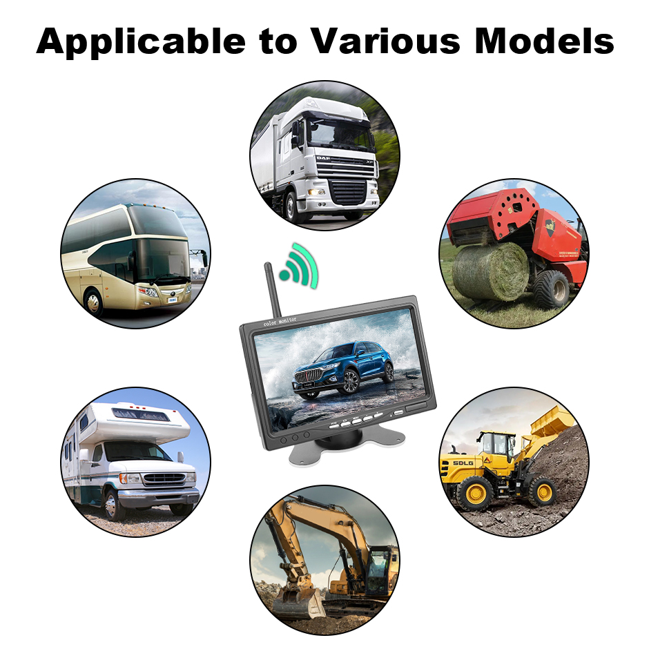 Wireless 7 inch Car Monitor Screen Rear View Camera For Truck Bus RV Trailer Excavator Rearview Image 12V-24V Display