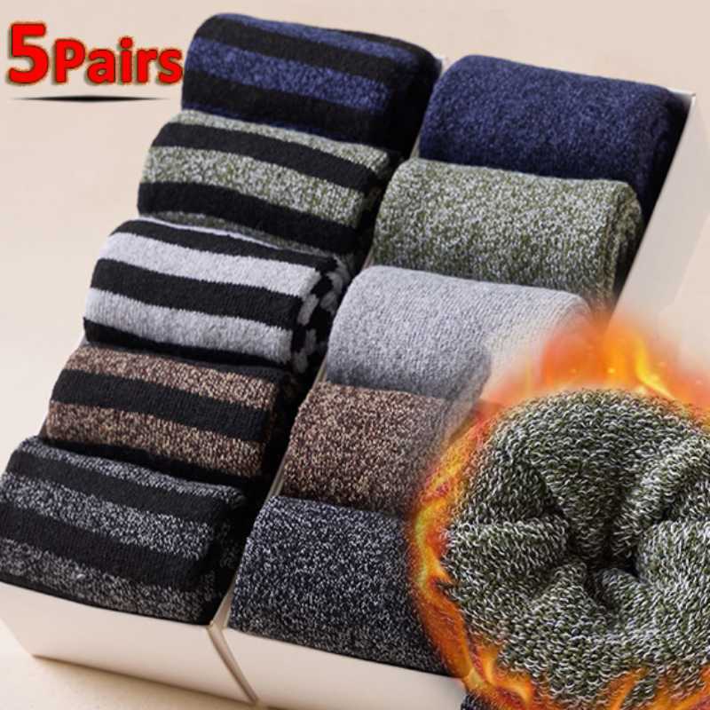 Sports Socks 1-5Pairs/Pack Winter Thick Wool Knitted Innner Flushing Soft Warm Sock Women Men Floor male Mid Tube Stocking Sox L221026