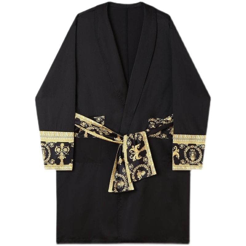 Men's Robes Light Black Gold Printing Trend Robe Wearing Windbreaker Fashion Home Long Men Women Jacket Trench Coat White 221025