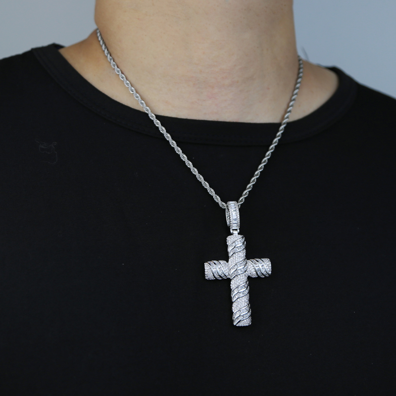 New styles silver cross pendant necklace with cz paved hip hop necklaces jewery with rope chain tennis chains for women men punk styes drop ship