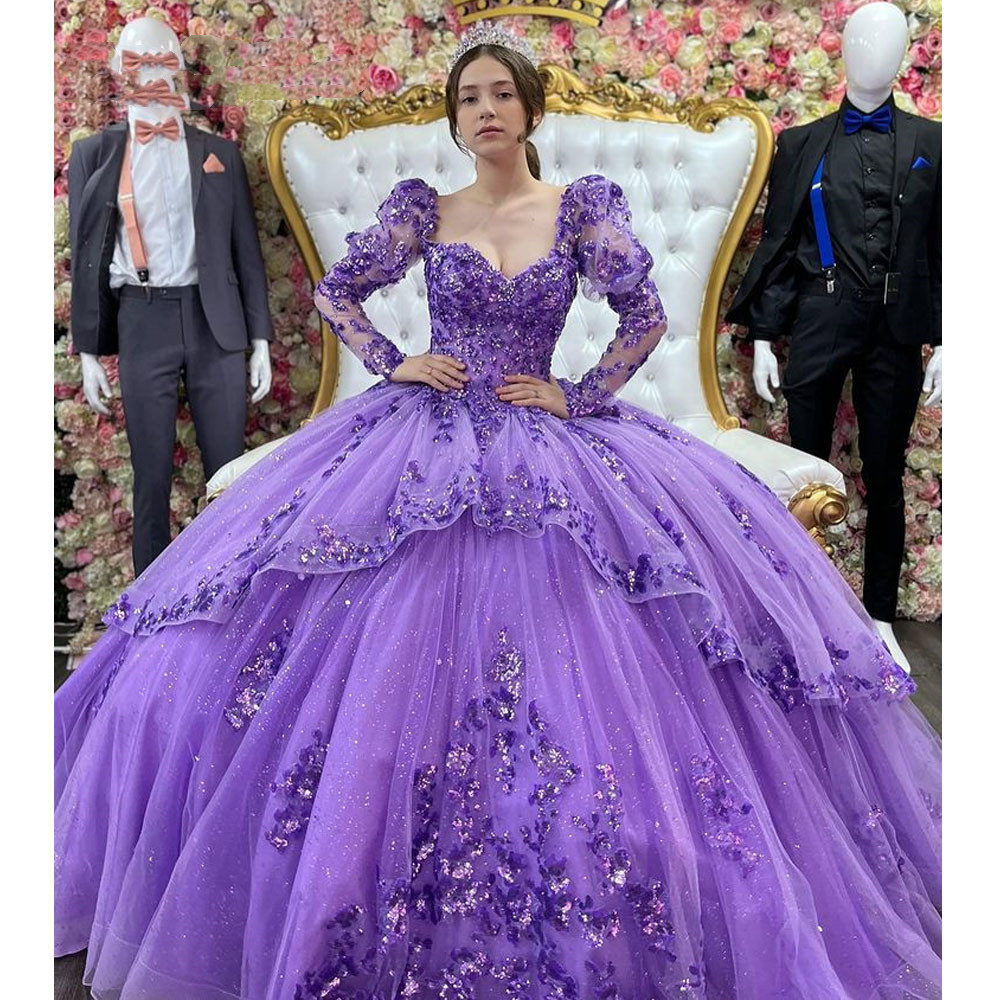 Lavender Purple Quinceanera Dresses Ball Gown Masquerade Princess Girl Beads Flowers Long Sweet 16 Prom Dresses for 15 Years